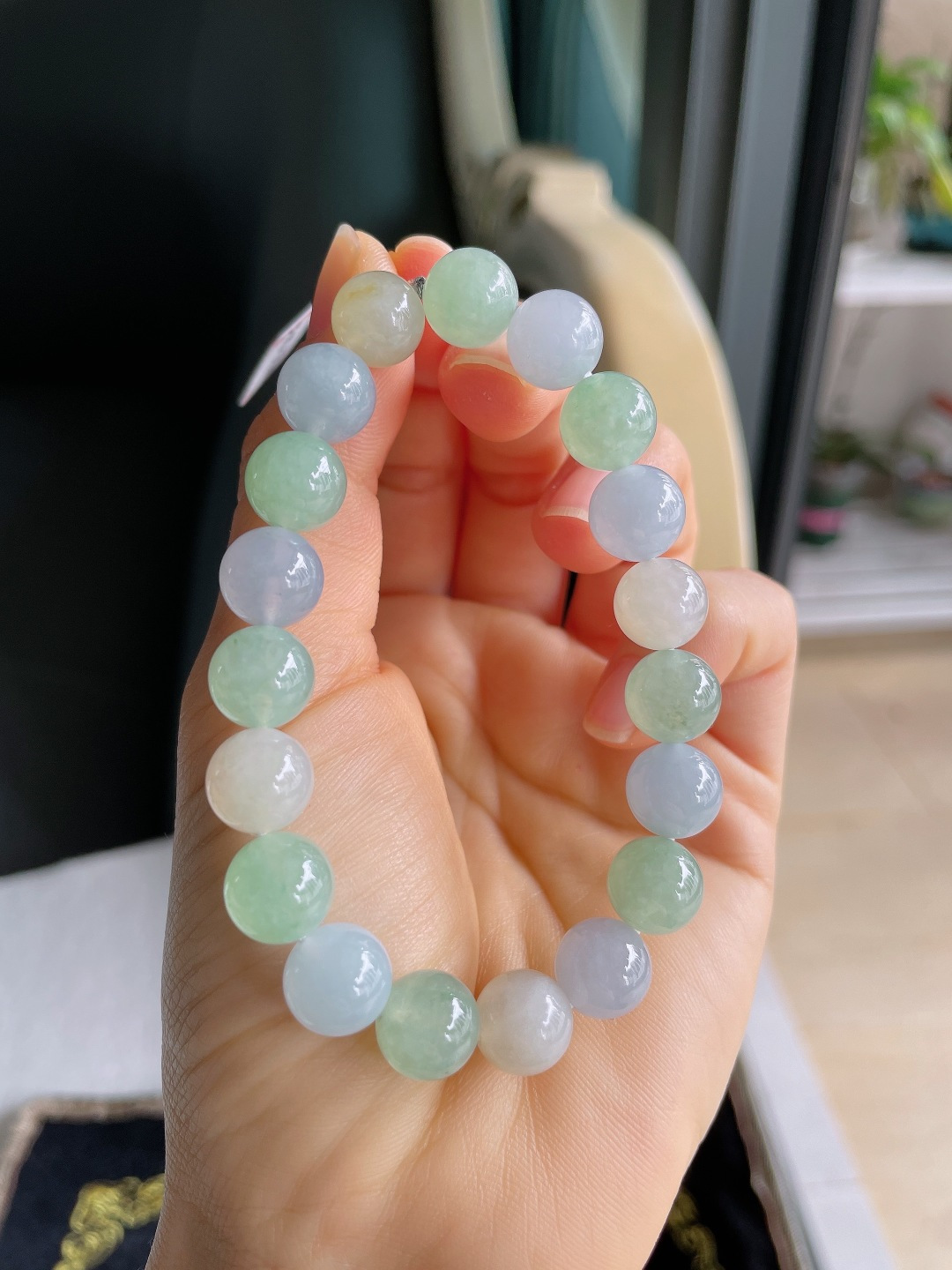 缅甸天然翡翠A货，冰多宝手串，尺寸：10mm。【编3768】
