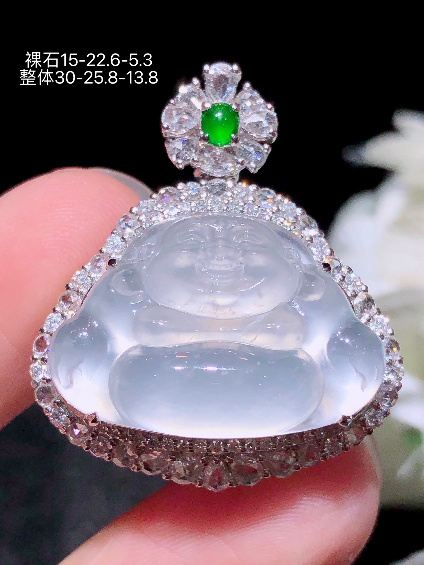 ️18K金镶 茅台白佛公吊坠 无裂 水润色艳 品相饱满 配送银链苹果拍摄，实物更好看，30-25.
