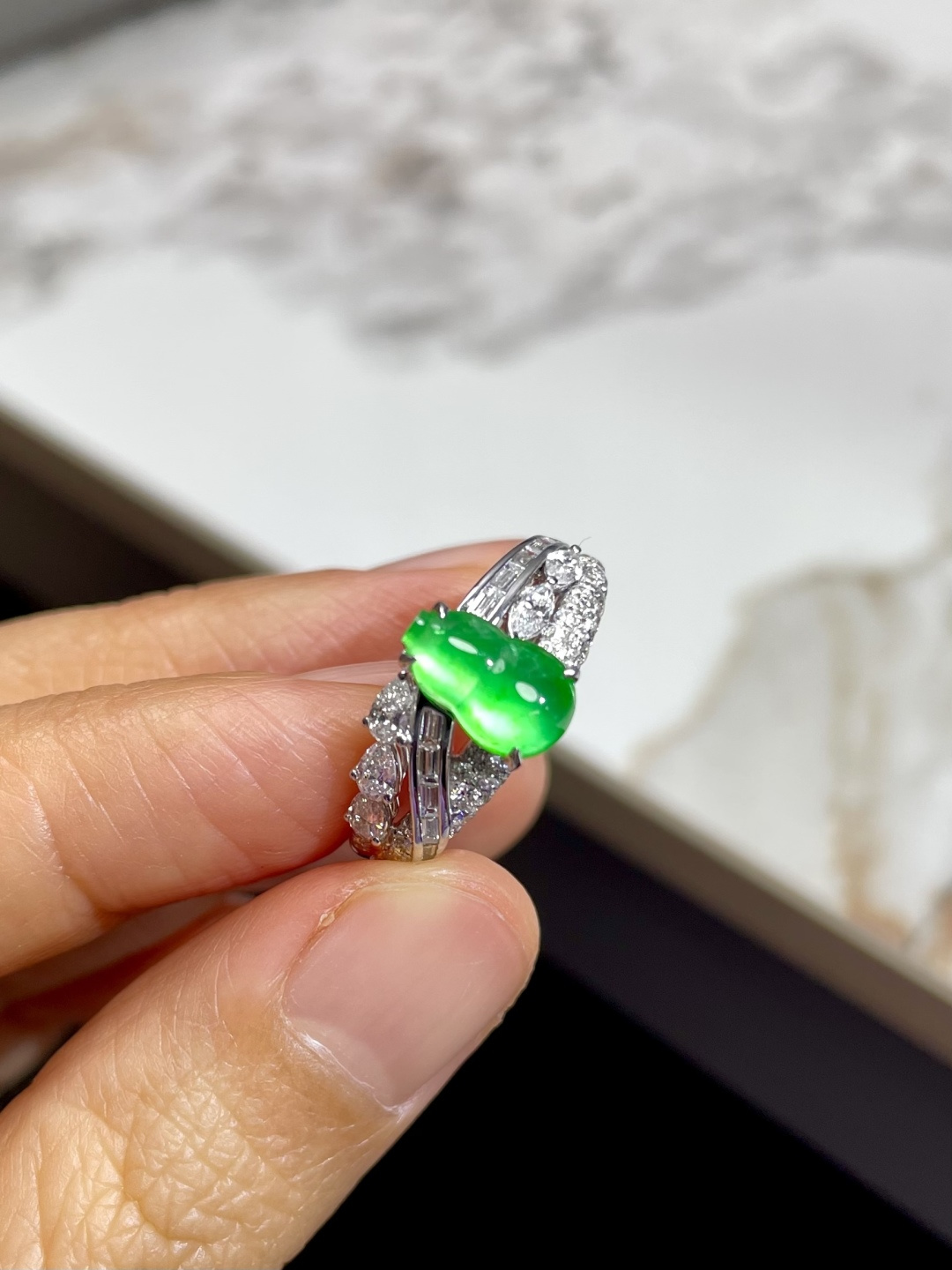新品 | 玻璃种黄阳绿葫芦戒指裸石：9*6*3.5mm整体：9*6*6.5mm