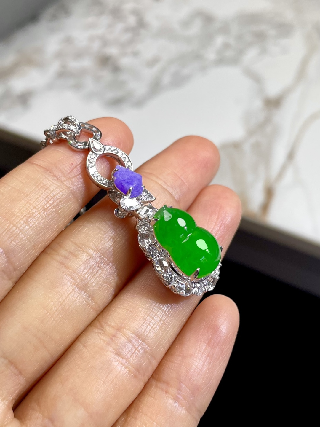 新品 | 冰种阳绿葫芦吊坠裸石：15*9.5*7mm整体：29*14*11.5mm