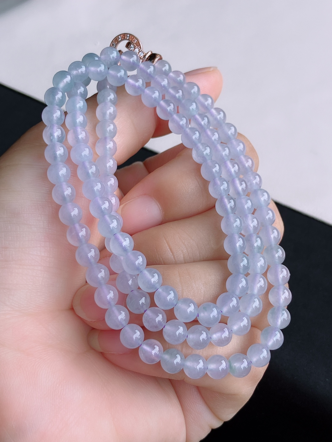 冰紫珠链，晶莹剔透，尺寸5.6/3圈半，自然光实拍