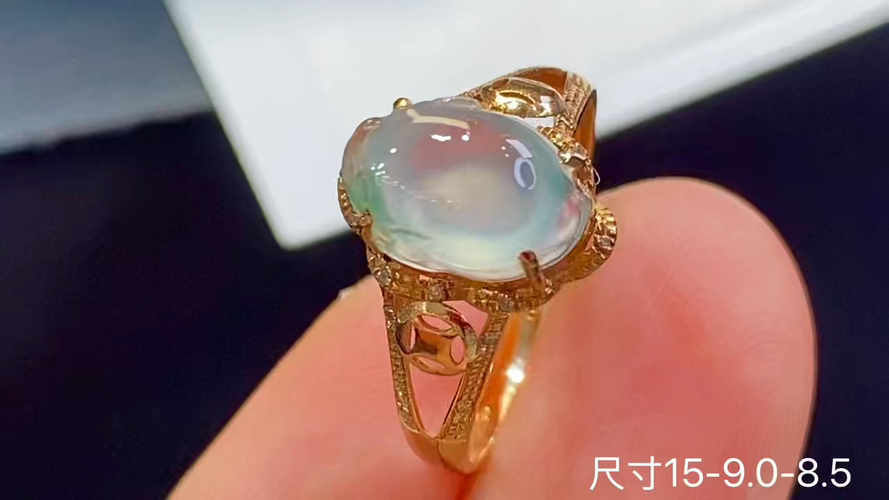 18k金+钻玻璃种貔貅戒指，无暇，15-9.0-8.5
