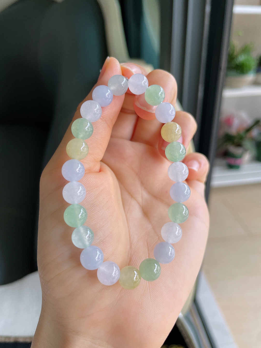 缅甸天然翡翠A货，冰多宝手串，尺寸：8mm。【编4296】