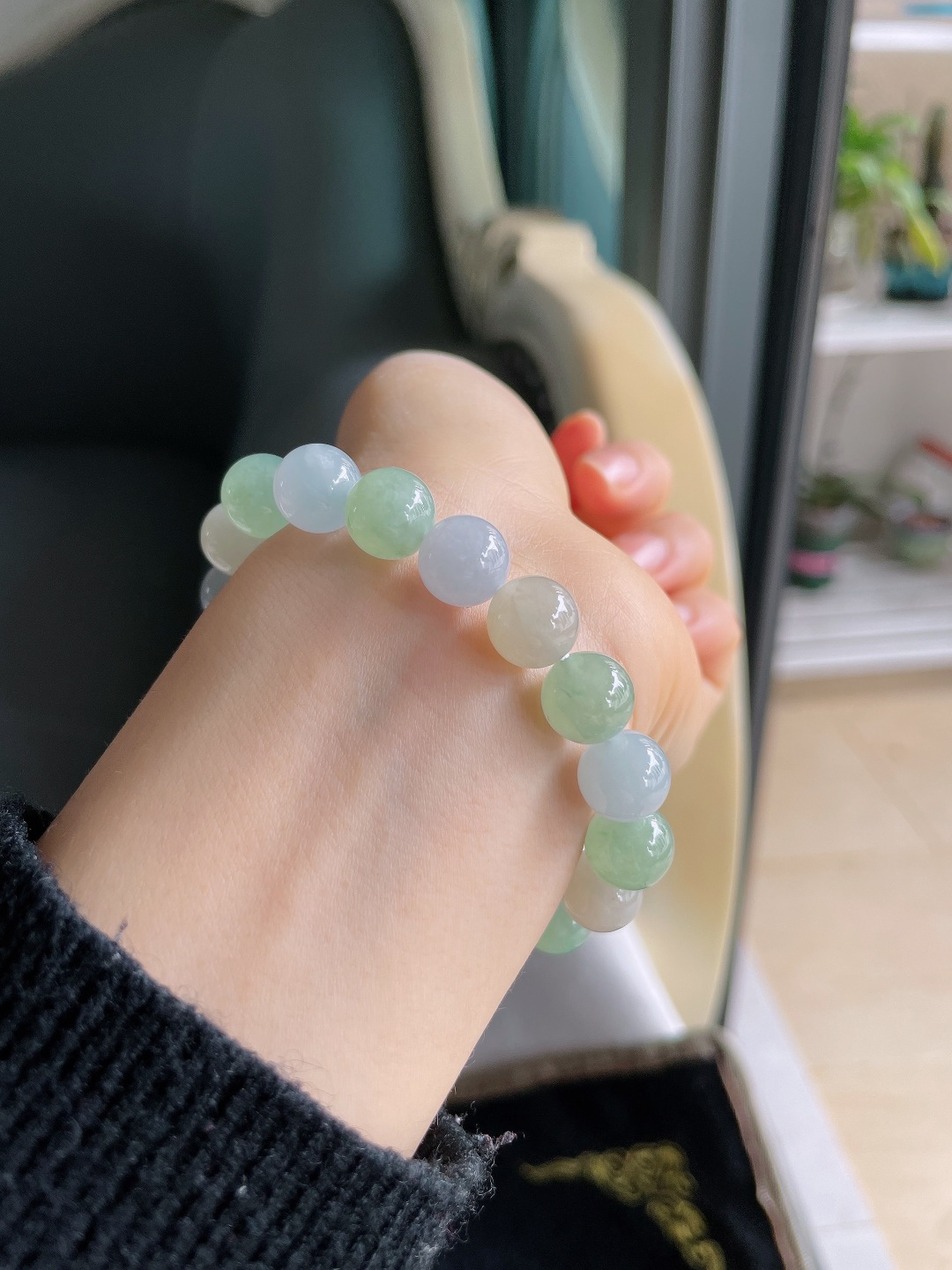 缅甸天然翡翠A货，冰多宝手串，尺寸：10mm。【编3768】