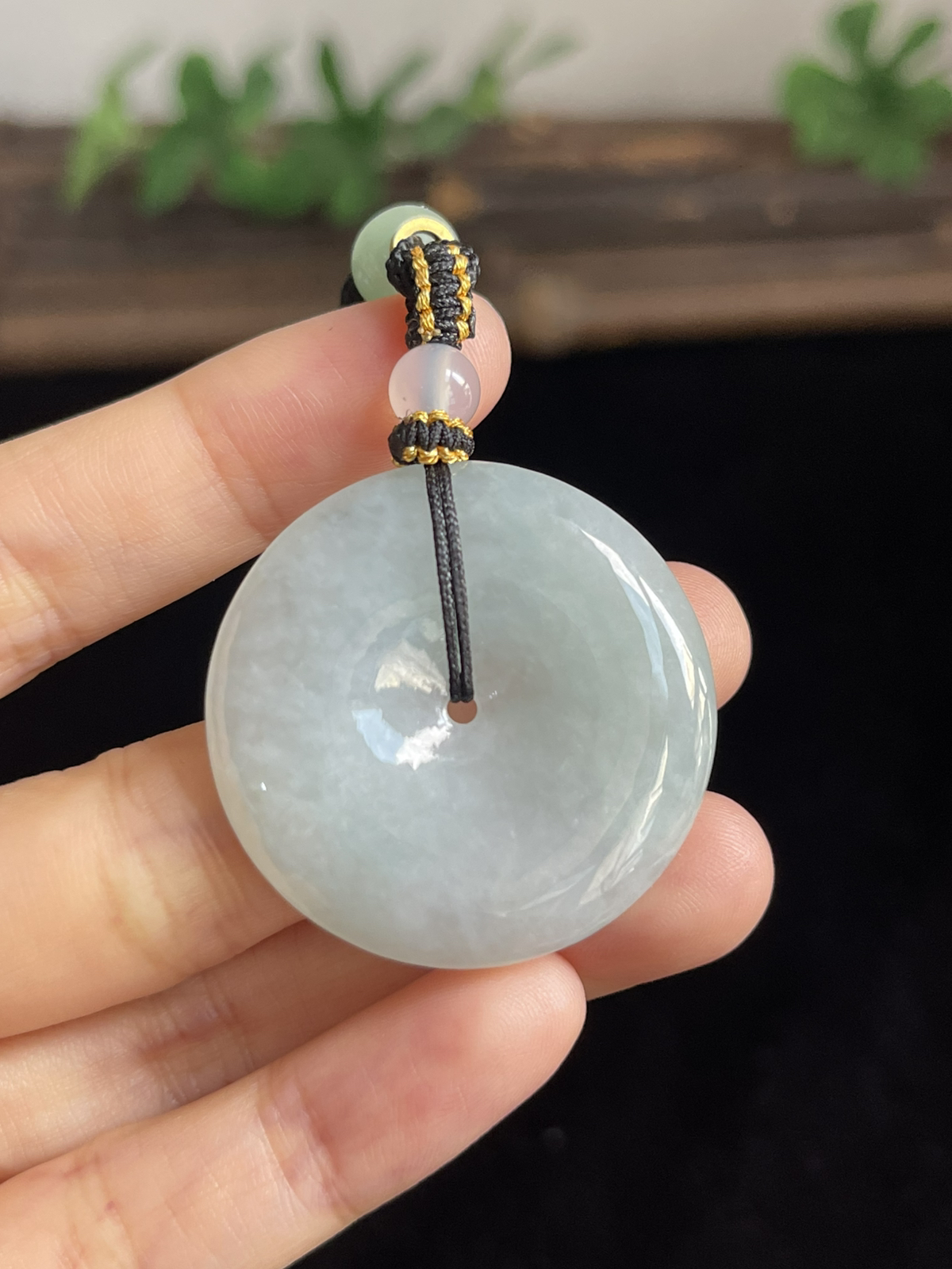 翡翠糯化种平安扣，配珠未测