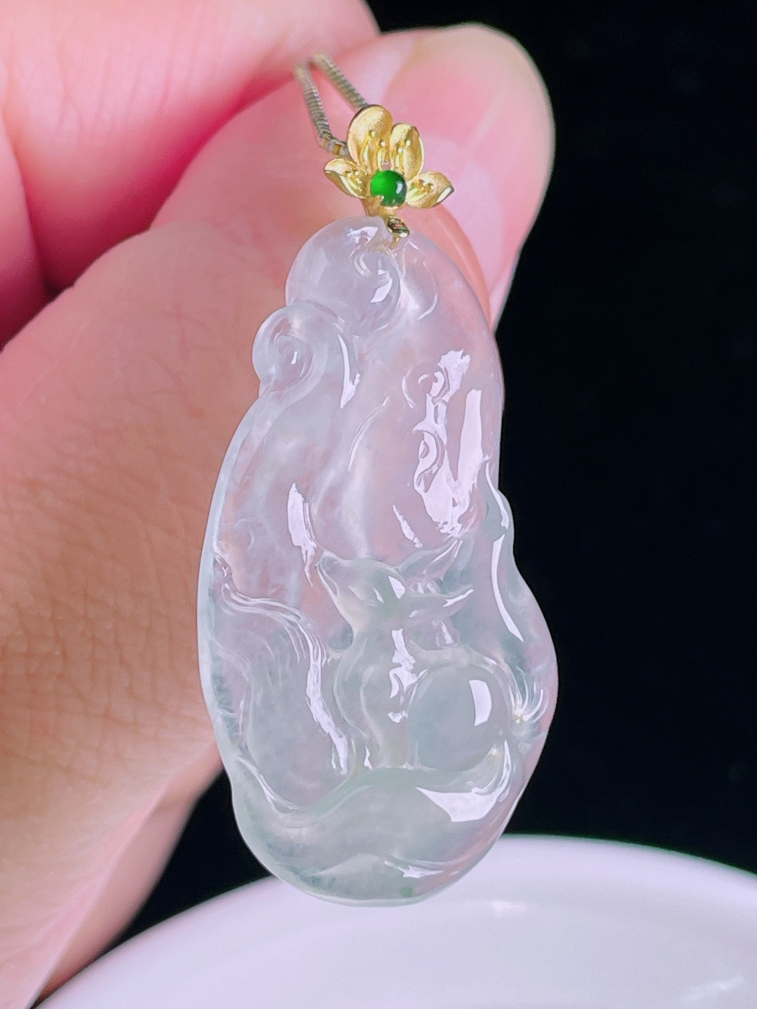 狐狸，18k镶嵌，老种起光，细底通透，尺寸：42裸石36/18.6/5.9mm0827