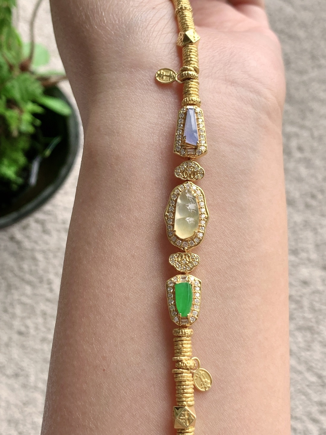 🫧高冰黄翡豆子福豆双彩随形盘缠手链,18k金镶嵌,,性比高,17-11-10.2,12-6-4.3,