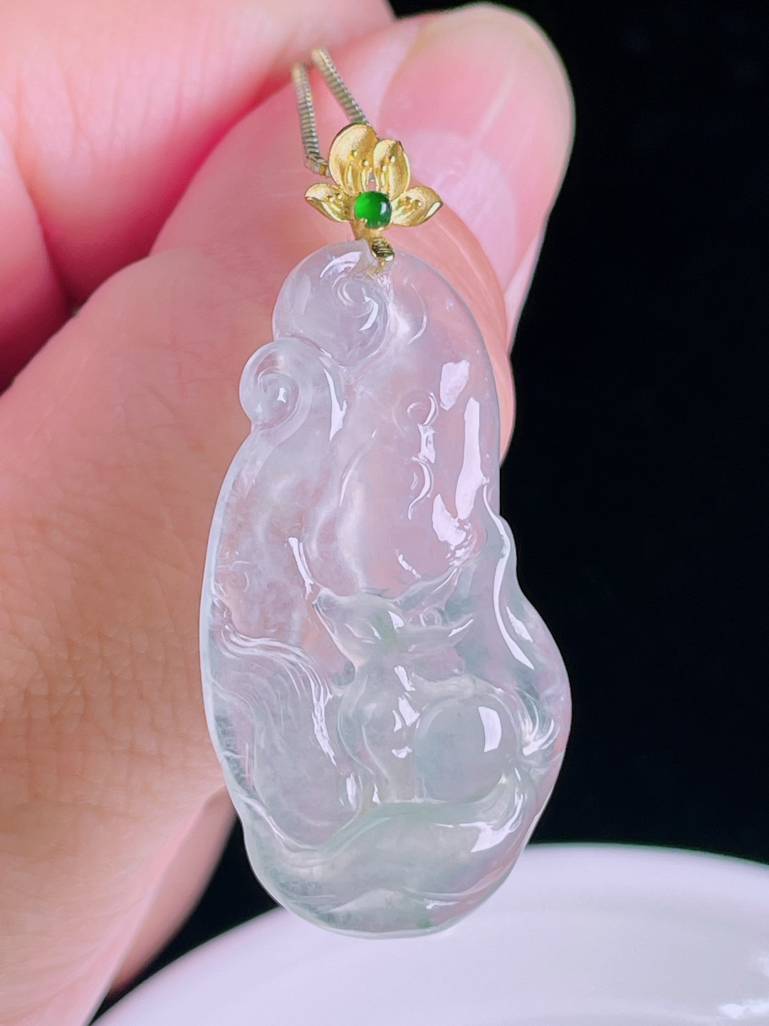 狐狸，18k镶嵌，老种起光，细底通透，尺寸：42裸石36/18.6/5.9mm0827