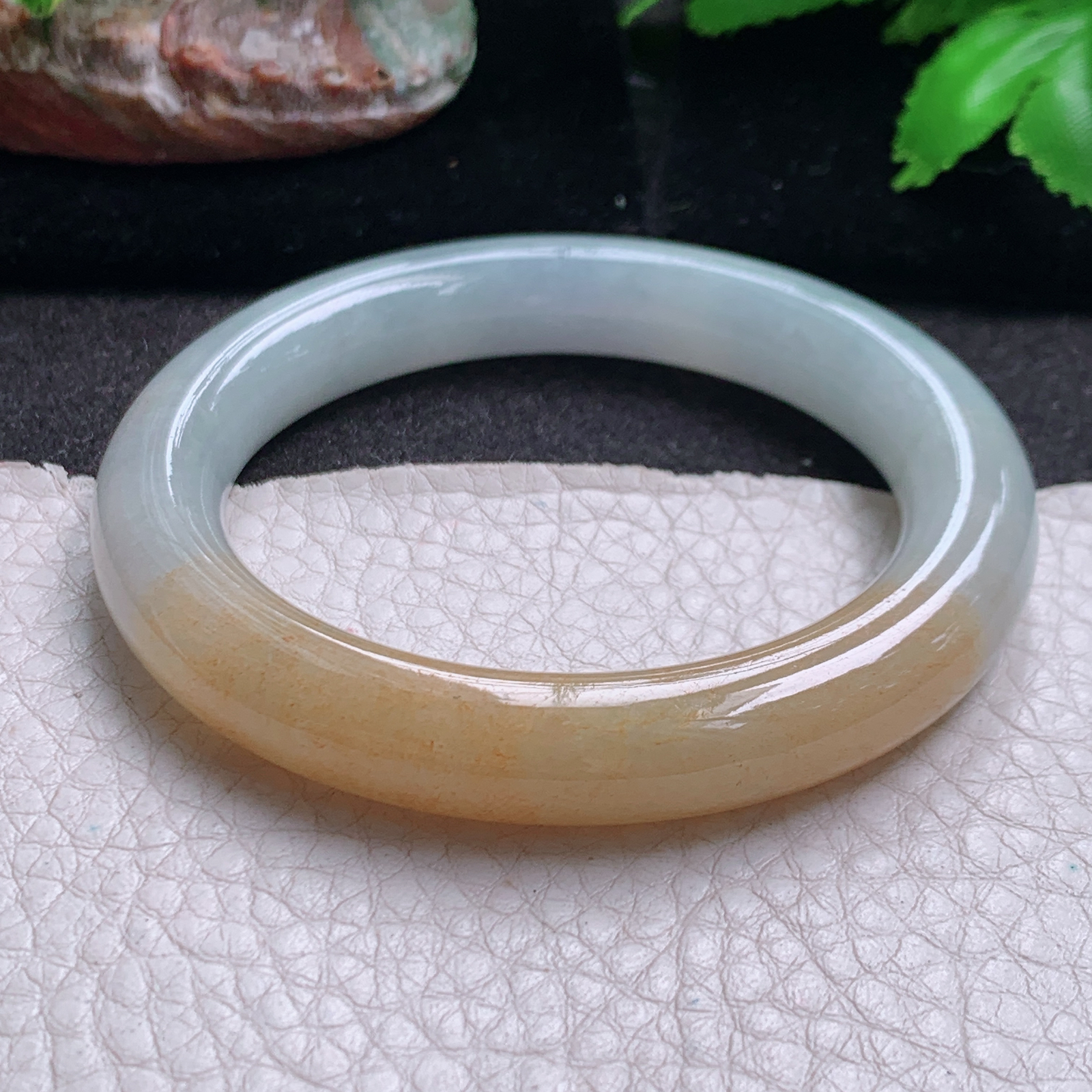 mq小圈口50*9.5招财美人镯 缅甸翡翠a货玉手镯半山水圆条玉手环