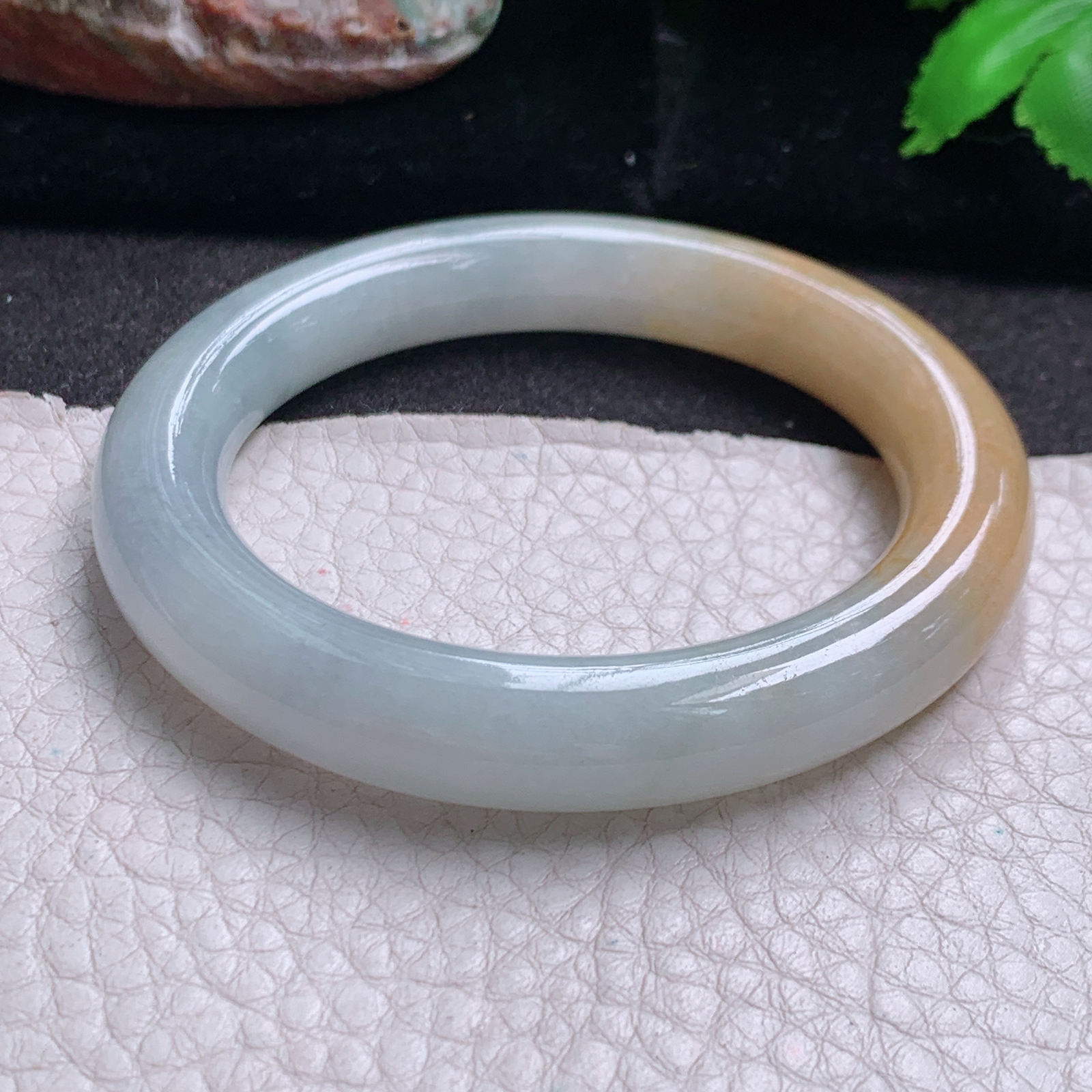 mq小圈口50*9.5招财美人镯 缅甸翡翠a货玉手镯半山水圆条玉手环