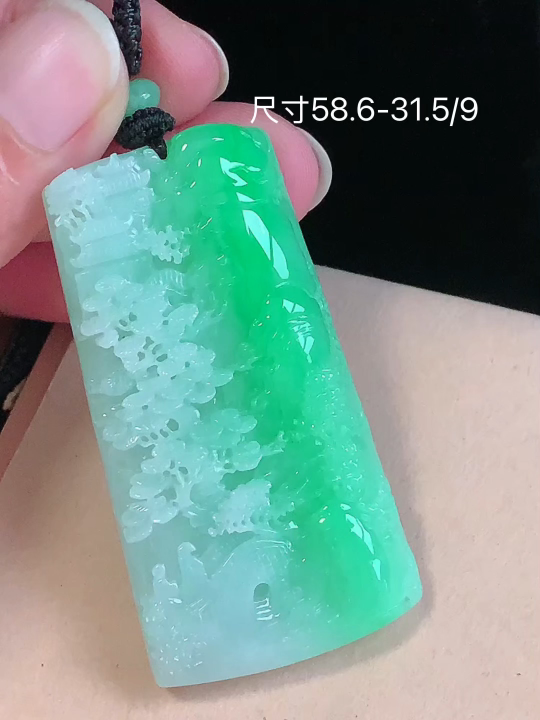 冰飘绿山水牌,老坑冰透 种老水足 水润光泽,性比高,无裂,尺寸看图