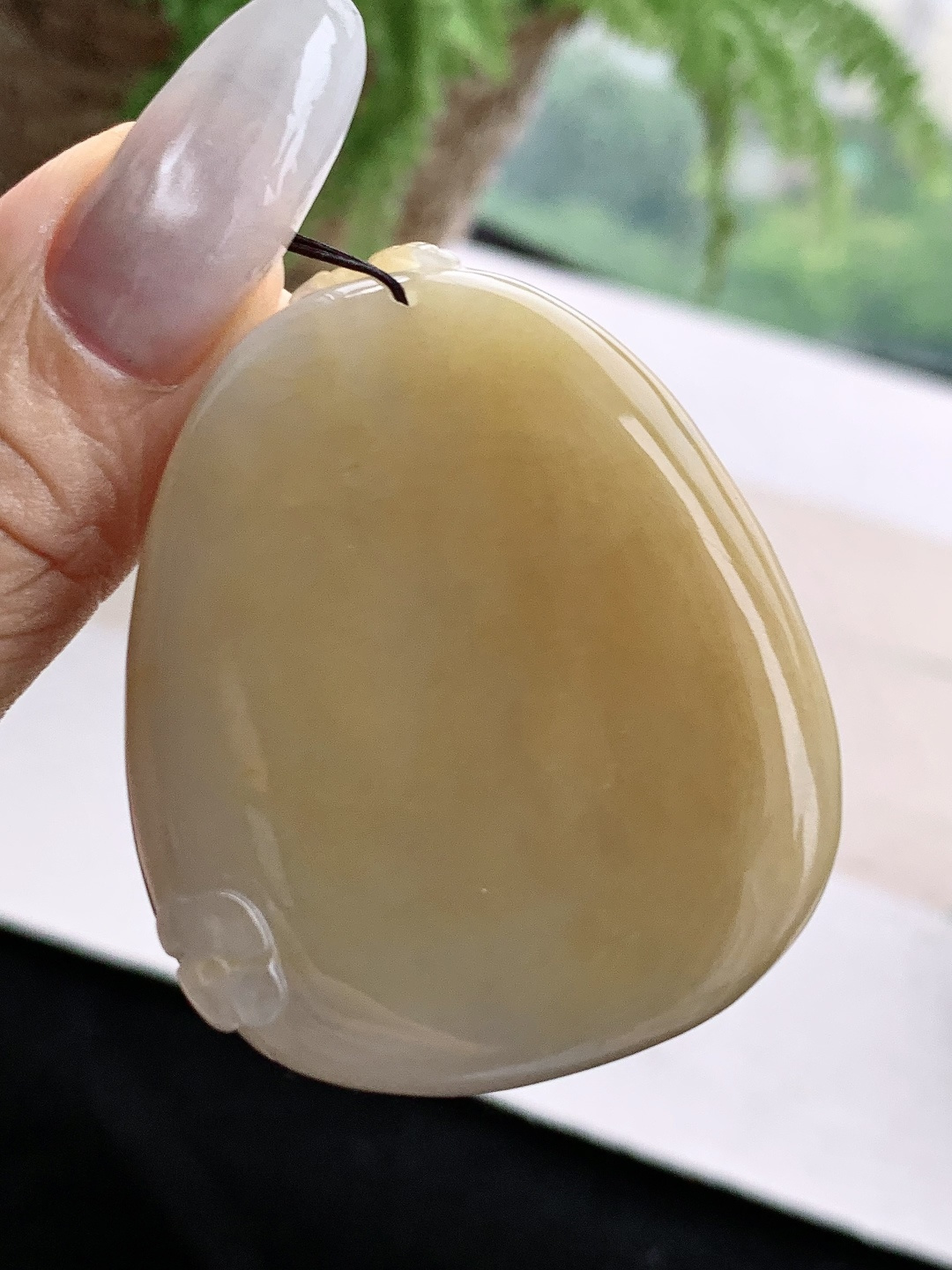 糯冰飘黄翡大福瓜呱呱来财牌吊坠,缅料 性比高 超厚,50-41.5-13.3,58.8克