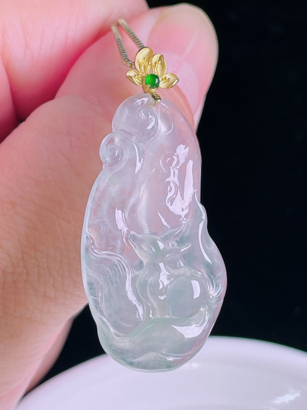 狐狸，18k镶嵌，老种起光，细底通透，尺寸：42裸石36/18.6/5.9mm0827