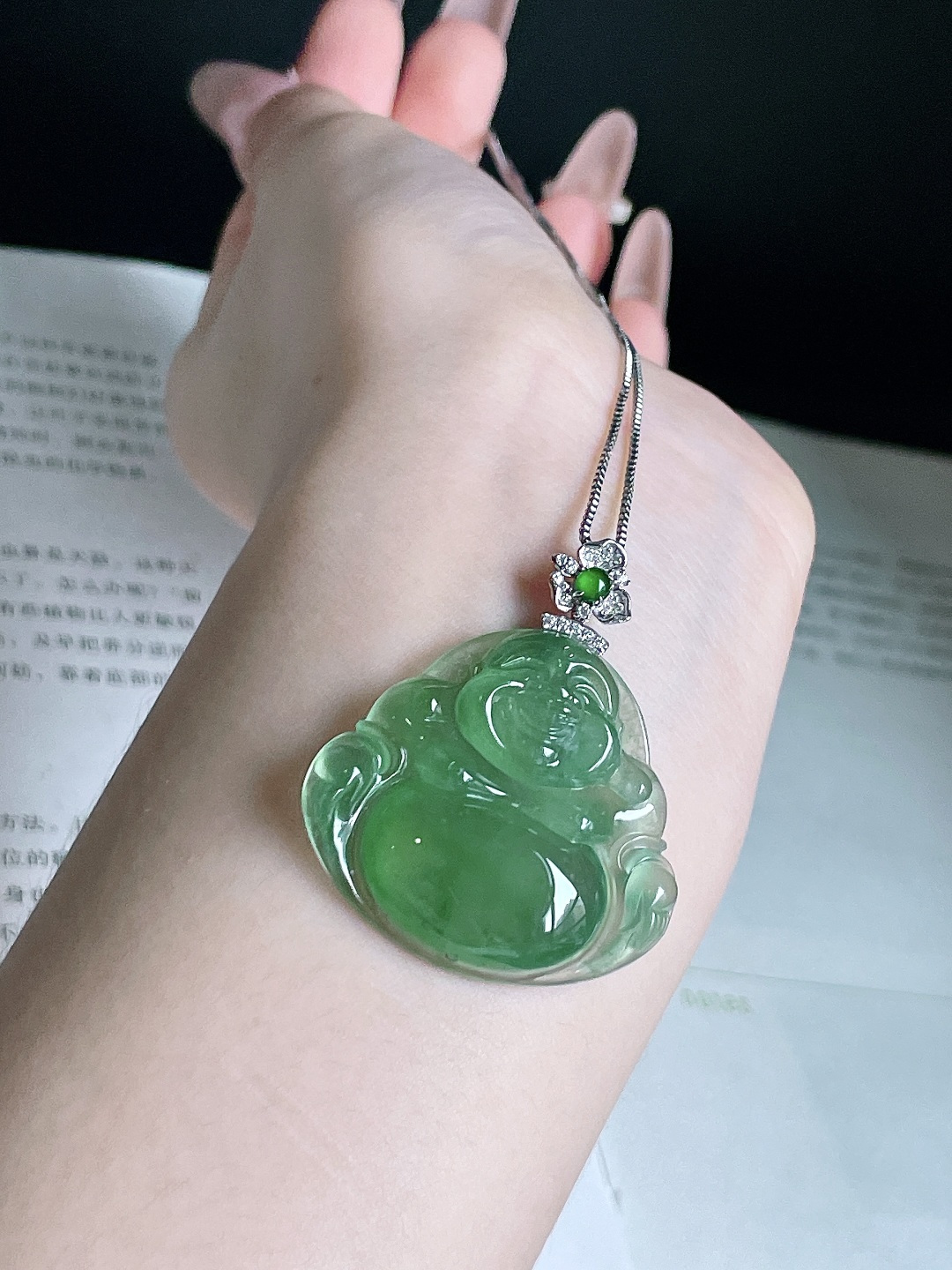 ️ 冰种绿佛公,无裂18k金镶嵌,整体 40.5,裸石 30.5/34/6.6