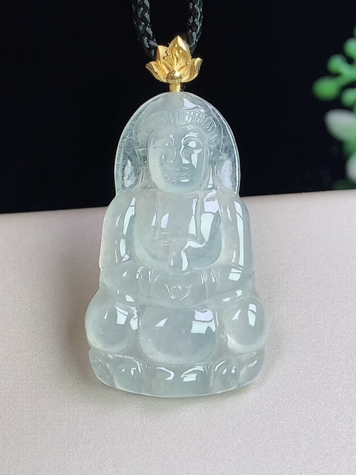18k金镶冰种观音，无裂，尺寸31.5-19-3.4mm，D27ytf