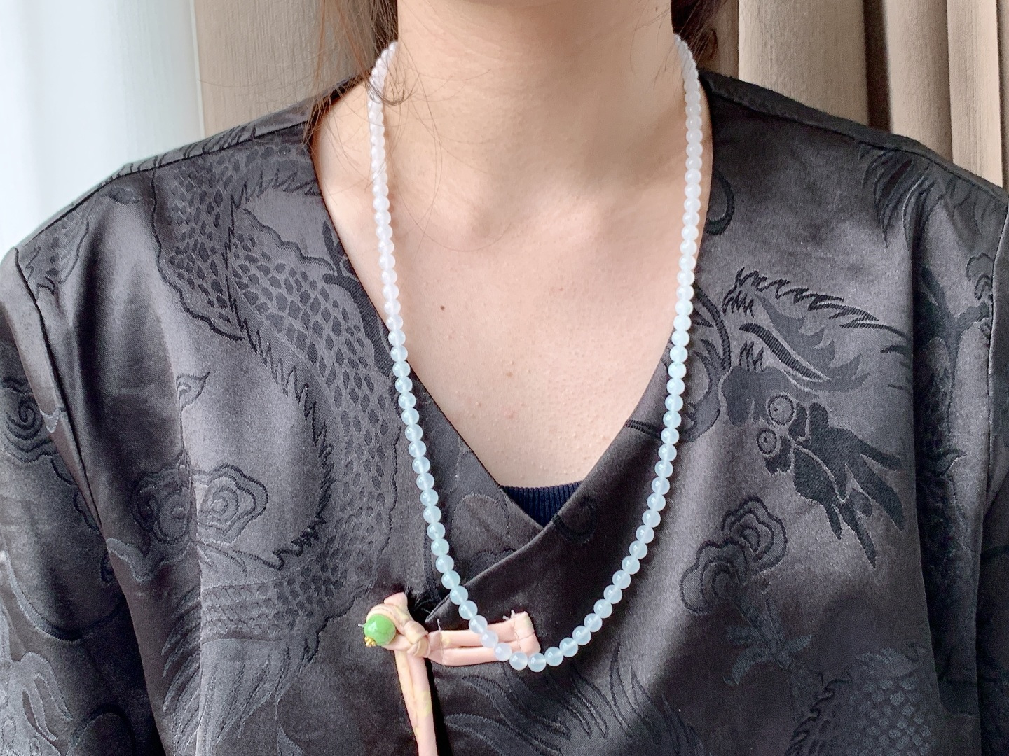 珠子冰飘花珠链圆珠子珠链,缅料性比高,尺寸6mm，33cm,重量45克