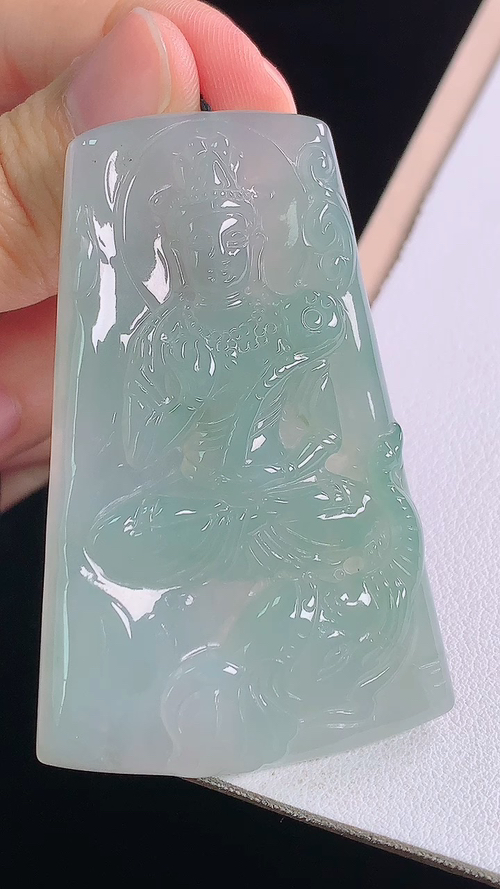 冰飘花普贤菩萨，一刀切，无裂，尺寸:59.5-38.3-5.6mm 23