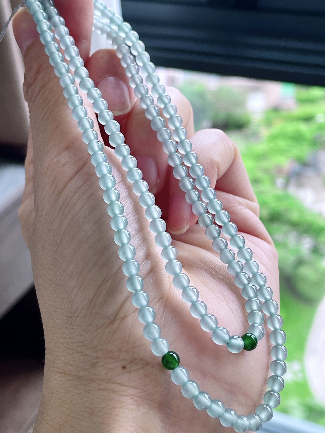 珠子冰天空蓝珠链圆珠珠子珠链,性比高,尺寸4.2mm，30cm,重量21.5克