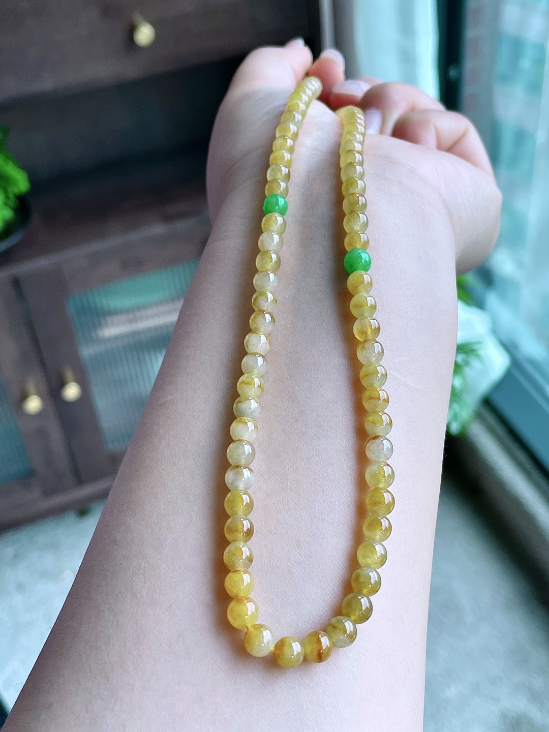 冰黄翡珠链圆珠珠子珠链，性比高，尺寸5.5-5mm，31cm，重量35.8克