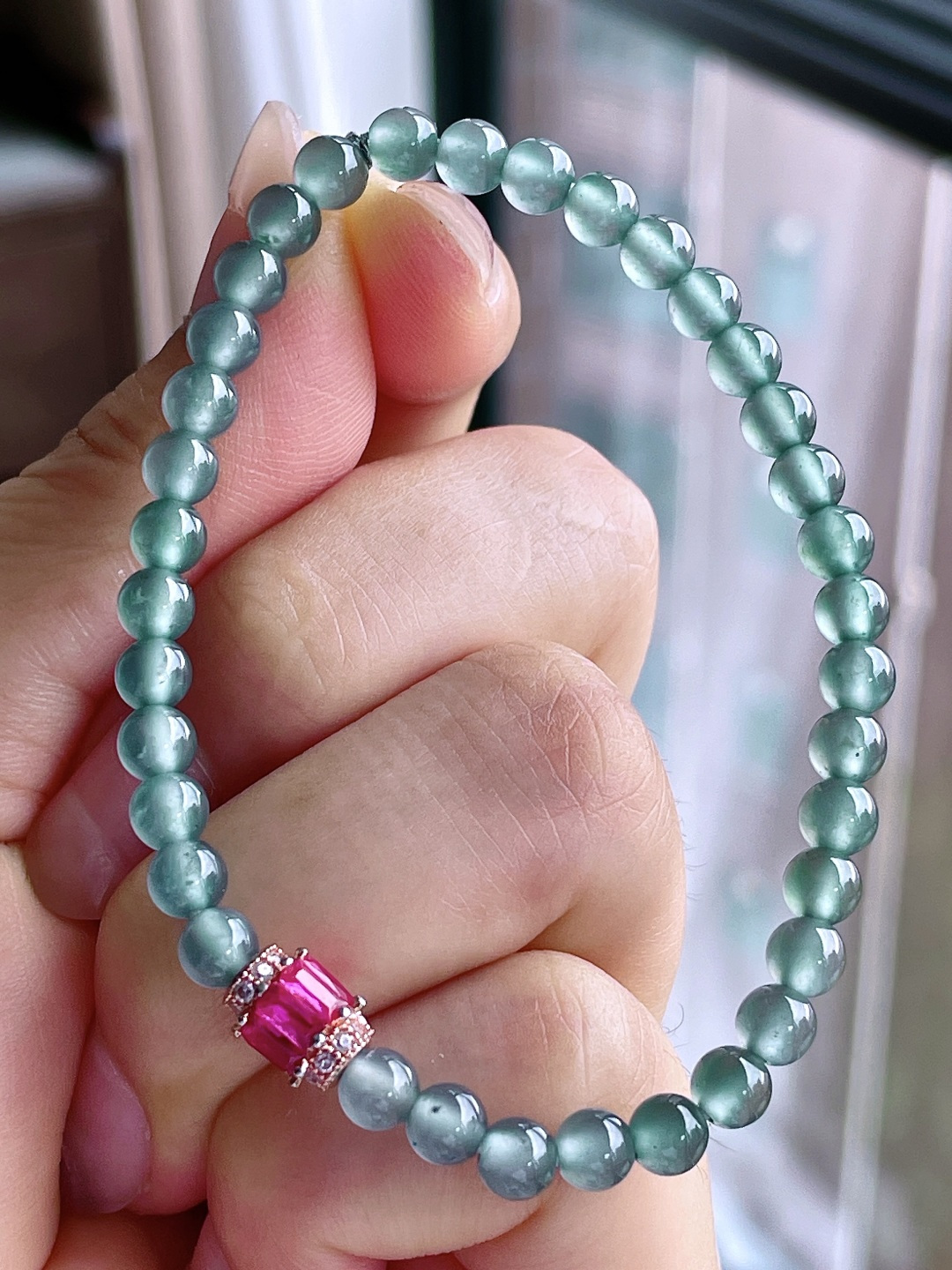 珠子冰种晴绿手串圆珠珠子手串,  性比高, 尺寸4.7mm, 重量7.8克