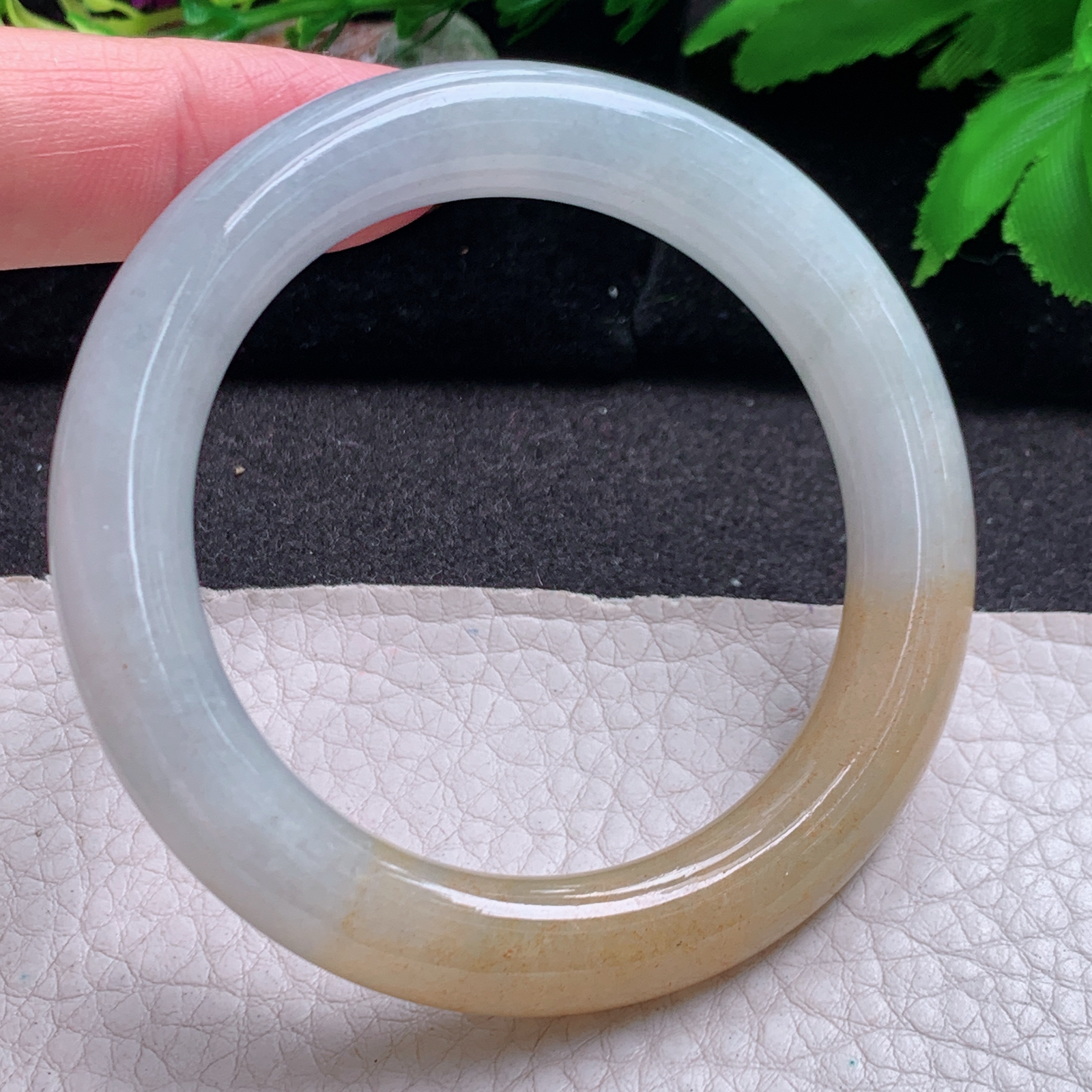 mq小圈口50*9.5招财美人镯 缅甸翡翠a货玉手镯半山水圆条玉手环