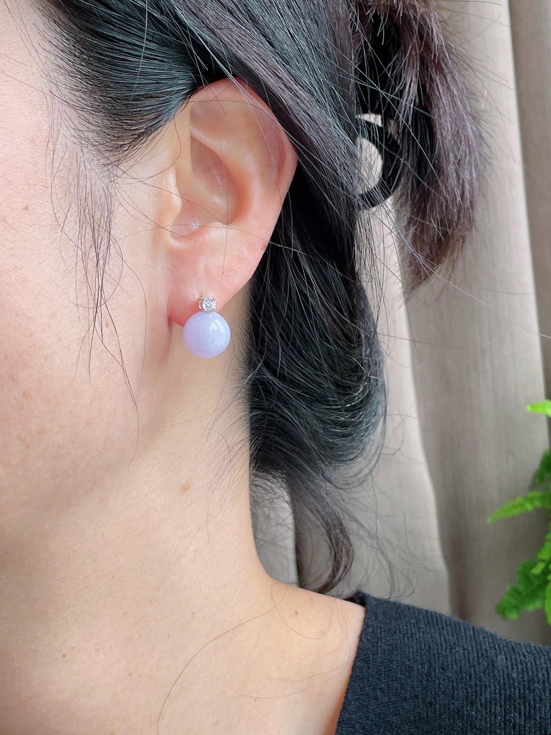 冰珠子圆珠珠子耳钉，18k金镶嵌，无裂，性比高