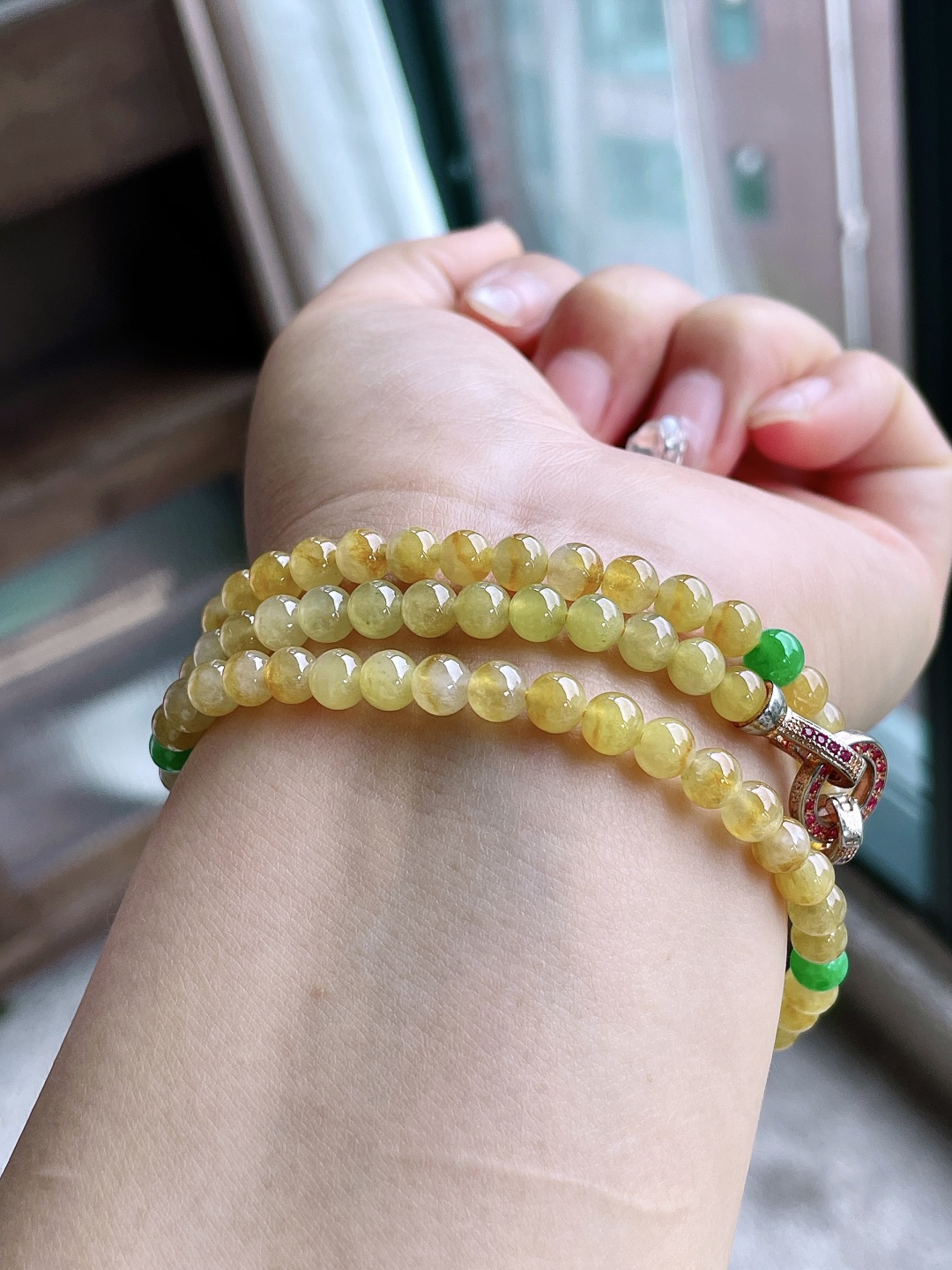 冰黄翡珠链圆珠珠子珠链，性比高，尺寸5.5-5mm，31cm，重量35.8克