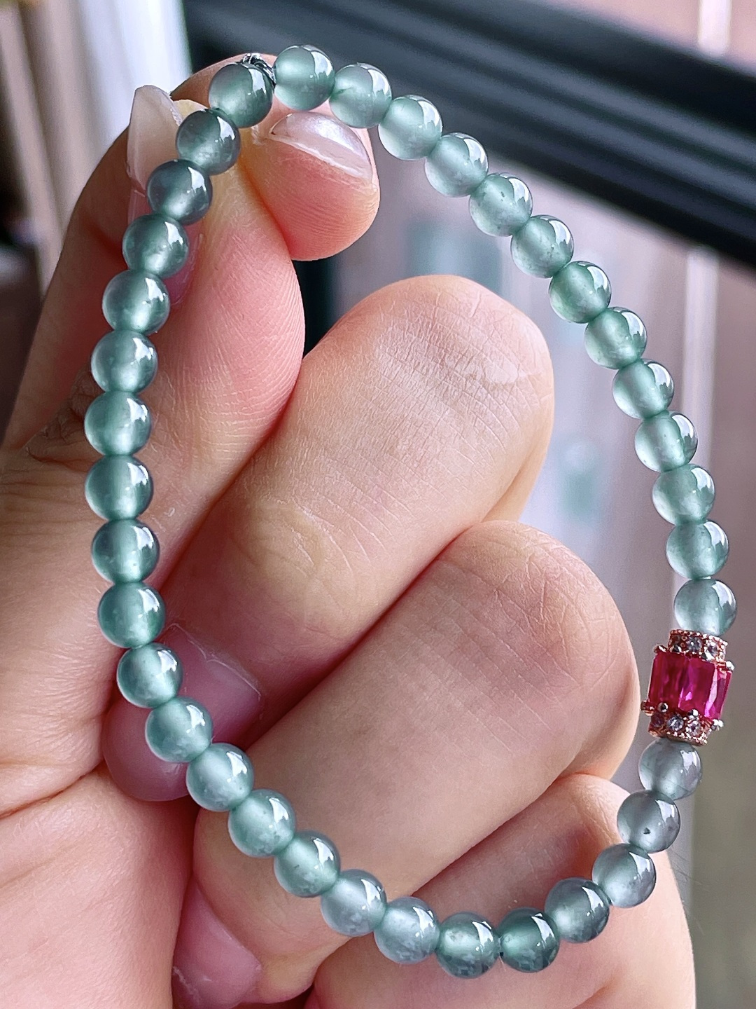 珠子冰种晴绿手串圆珠珠子手串,  性比高, 尺寸4.7mm, 重量7.8克