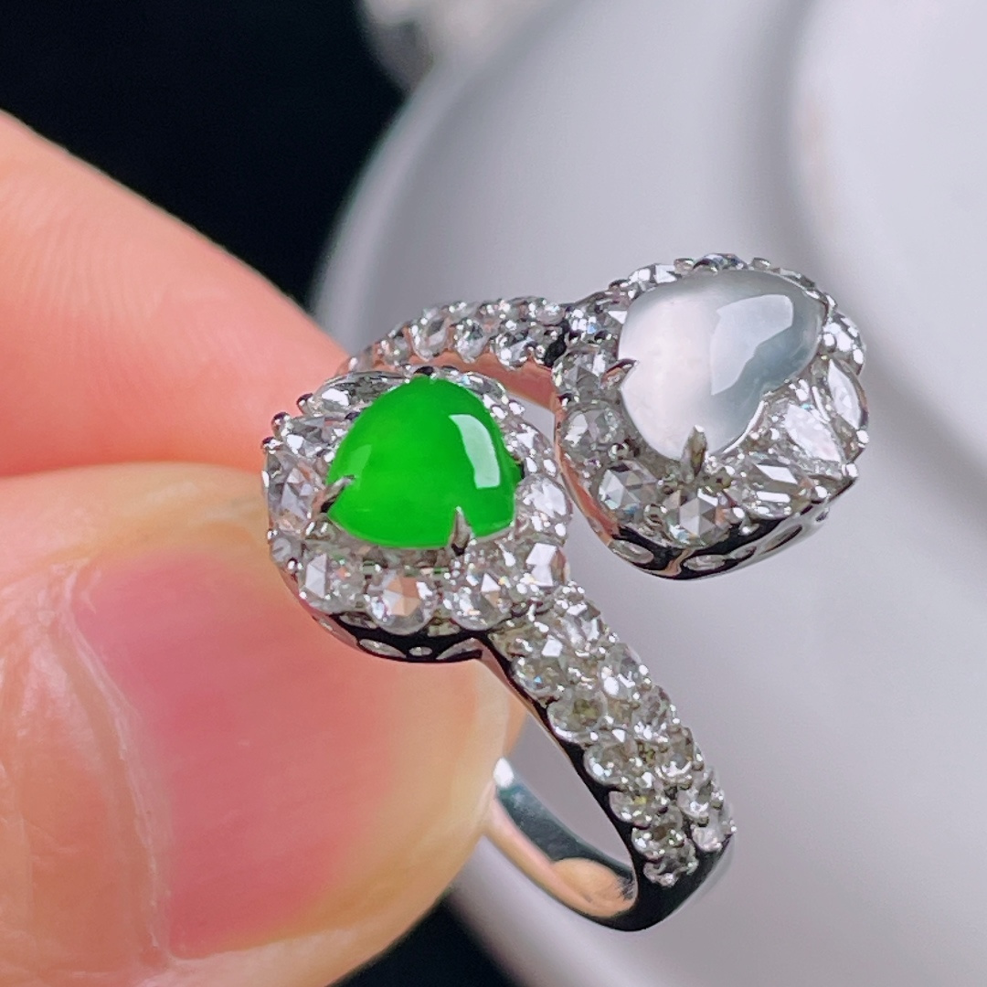 ️高冰戒指，18k镶嵌，老种起光，细底通透，尺寸：裸石5/7.3/2.7mm0827