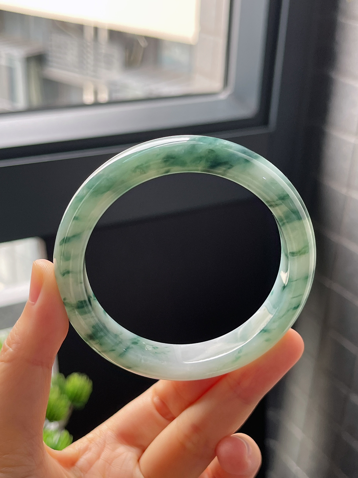 圈口55.6，冰糯种飘花翡翠正圈手镯