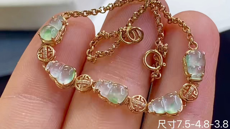 ️18k金+钻冰种葫芦手链，7.5-4.8-3.8