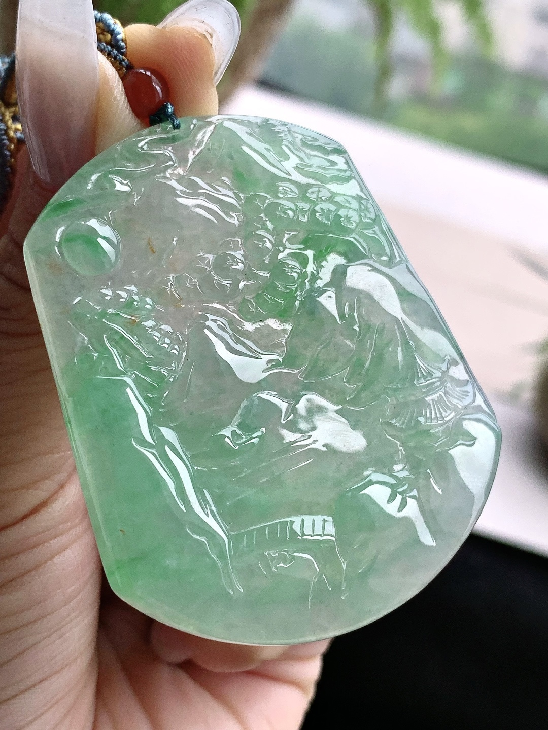 ️冰飘阳绿山水牌大山水牌吊坠,缅料 性比高,尺寸56-47.8-4.6,重量31克