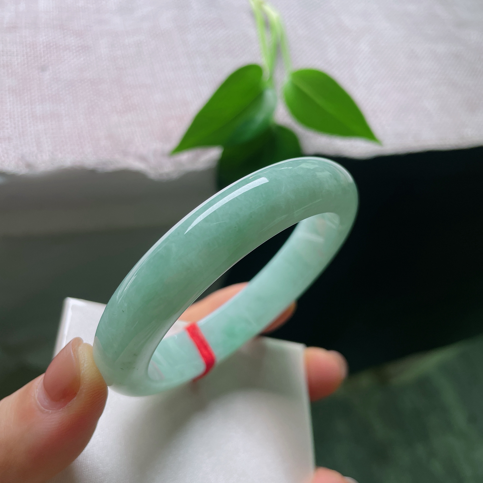 53.9/12/8.8，果绿底正圈，肉质细腻干净，佩戴甜美可人，减龄必备，一点皮纹56708a