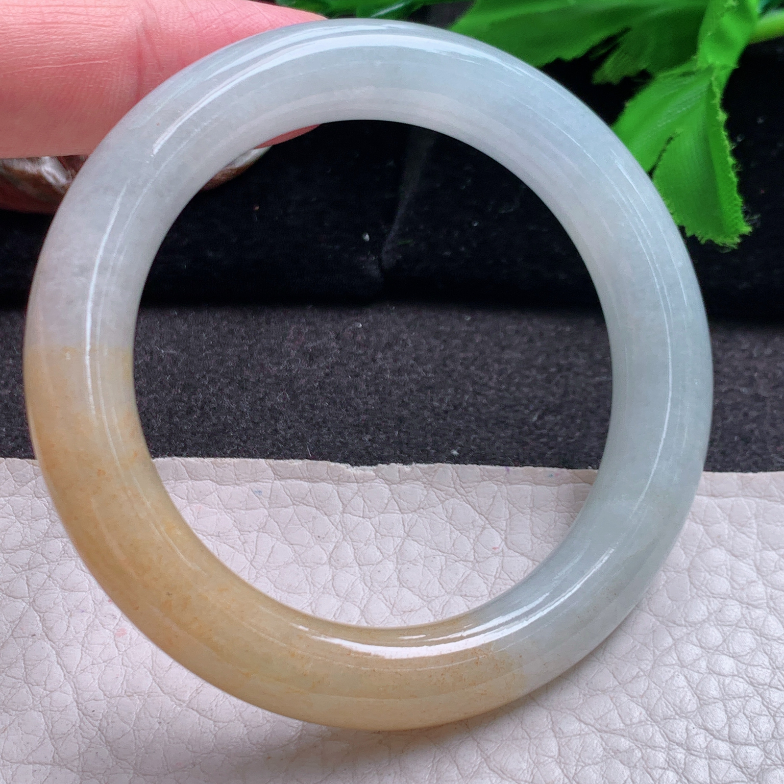 mq小圈口50*9.5招财美人镯 缅甸翡翠a货玉手镯半山水圆条玉手环
