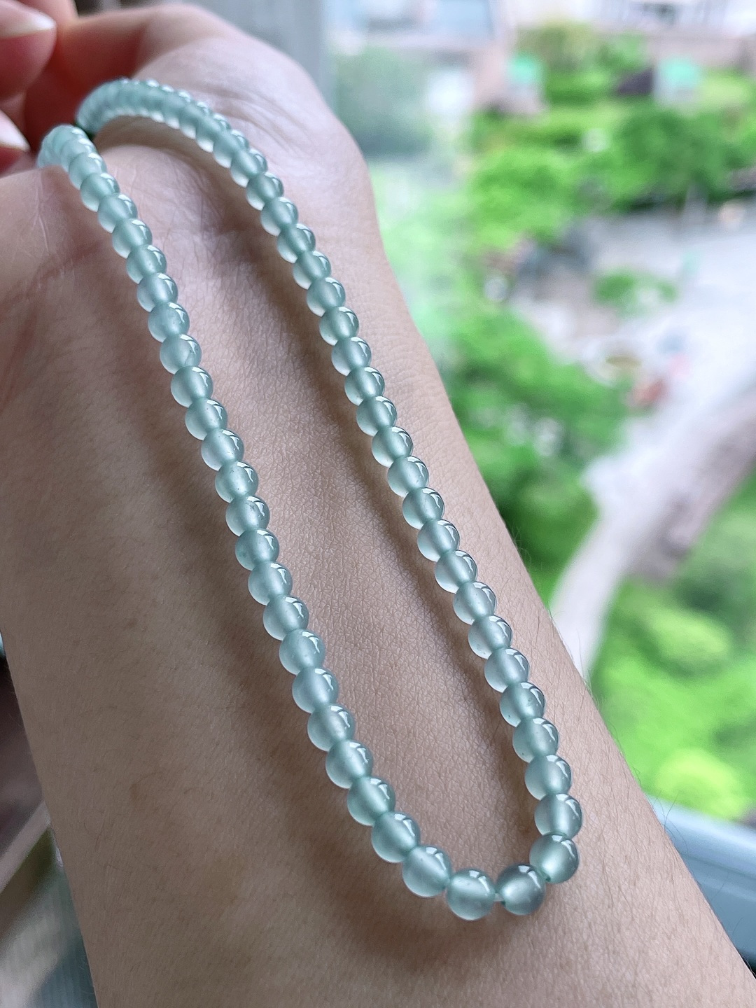 珠子冰天空蓝珠链圆珠珠子珠链,性比高,尺寸4.2mm，30cm,重量21.5克