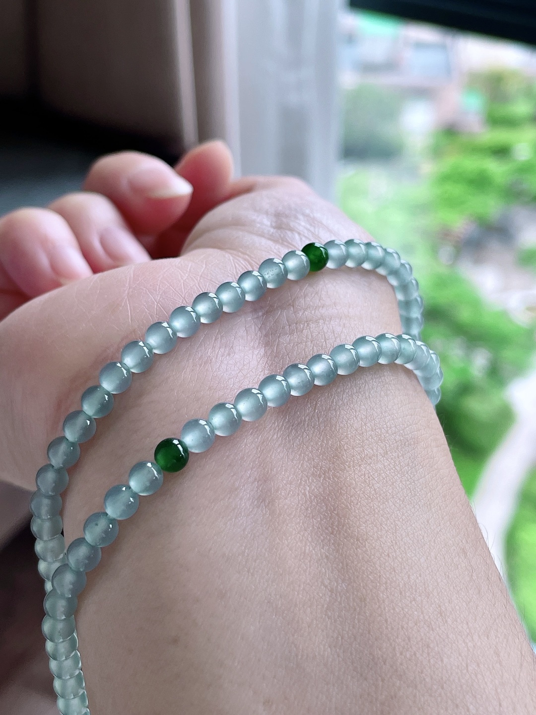 珠子冰天空蓝珠链圆珠珠子珠链,性比高,尺寸4.2mm，30cm,重量21.5克
