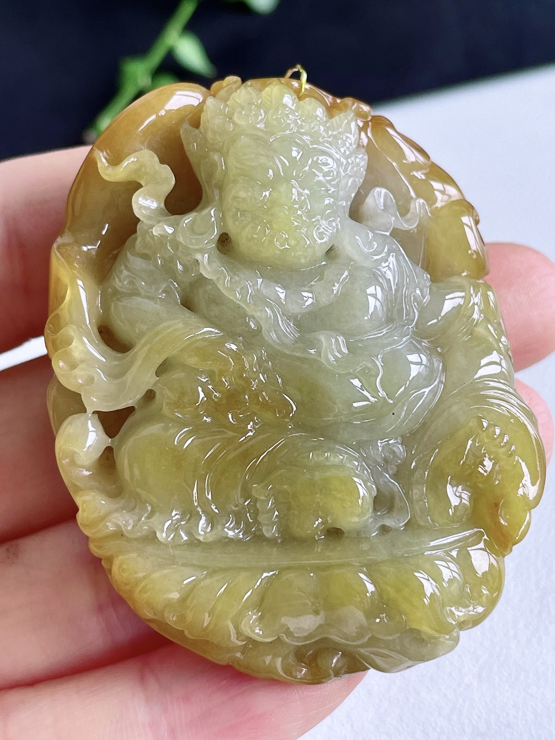 冰黄翡黄财神牌吊坠,性比高