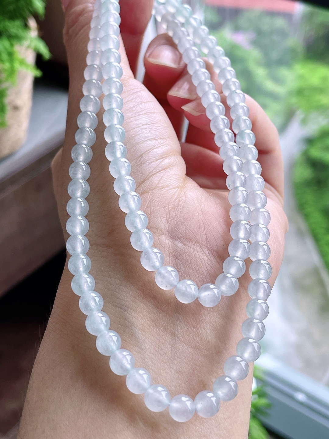 珠子冰晴水珠链圆珠珠子珠链,缅料 性比高,尺寸5.8mm，33cm,重量42.2克