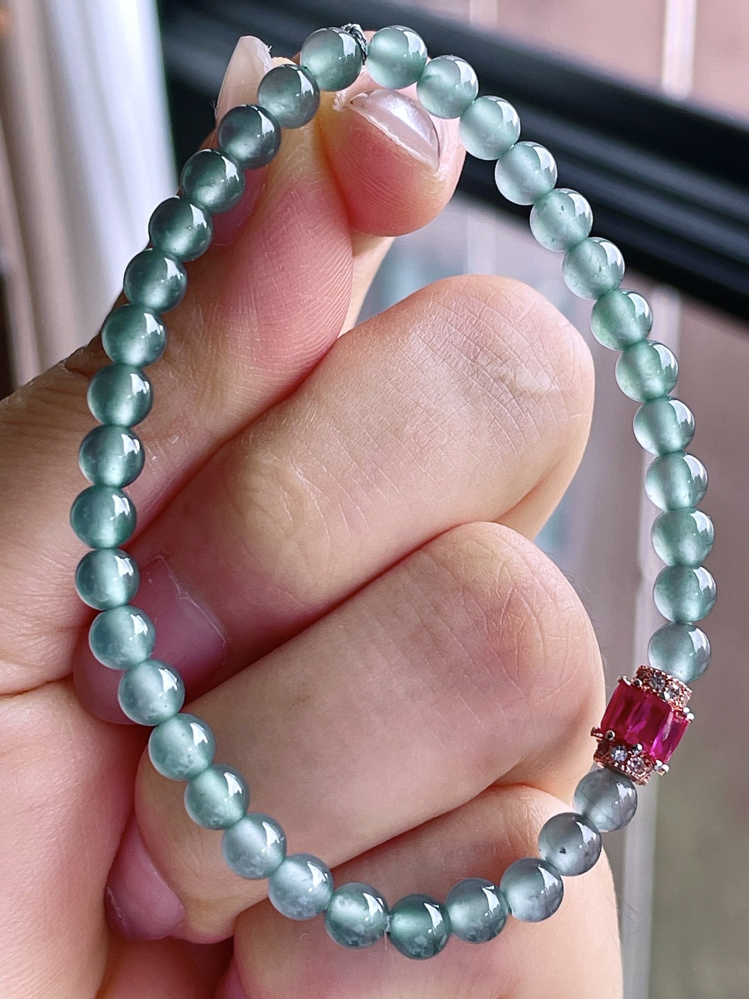 珠子冰种晴绿手串圆珠珠子手串,  性比高, 尺寸4.7mm, 重量7.8克