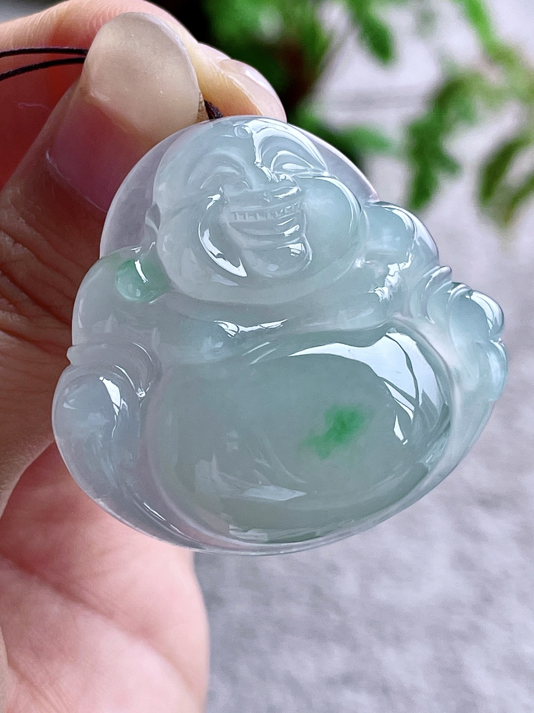 冰胶飘绿花佛公大佛公吊坠,缅料,无裂,性比高,飘花,厚装饱满,尺寸39-41.6-10.2,重量24.6克
