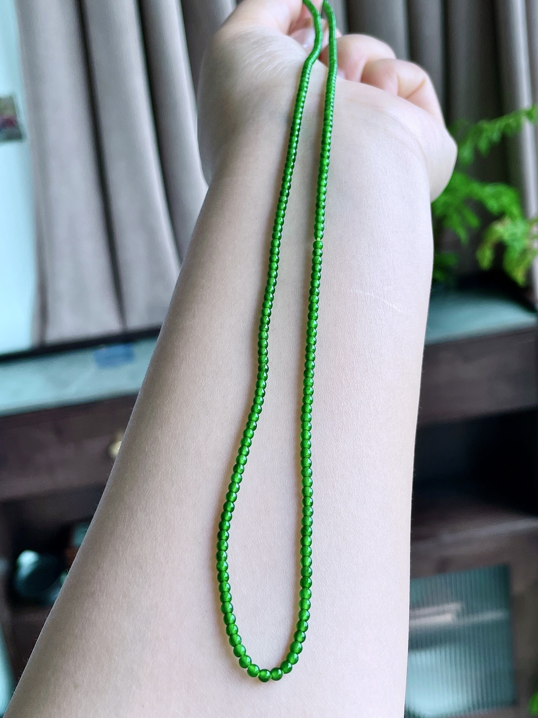 珠子冰阳绿珠链圆珠珠子珠链, 性比高,尺寸2.3mm，28cm,重量6.8克