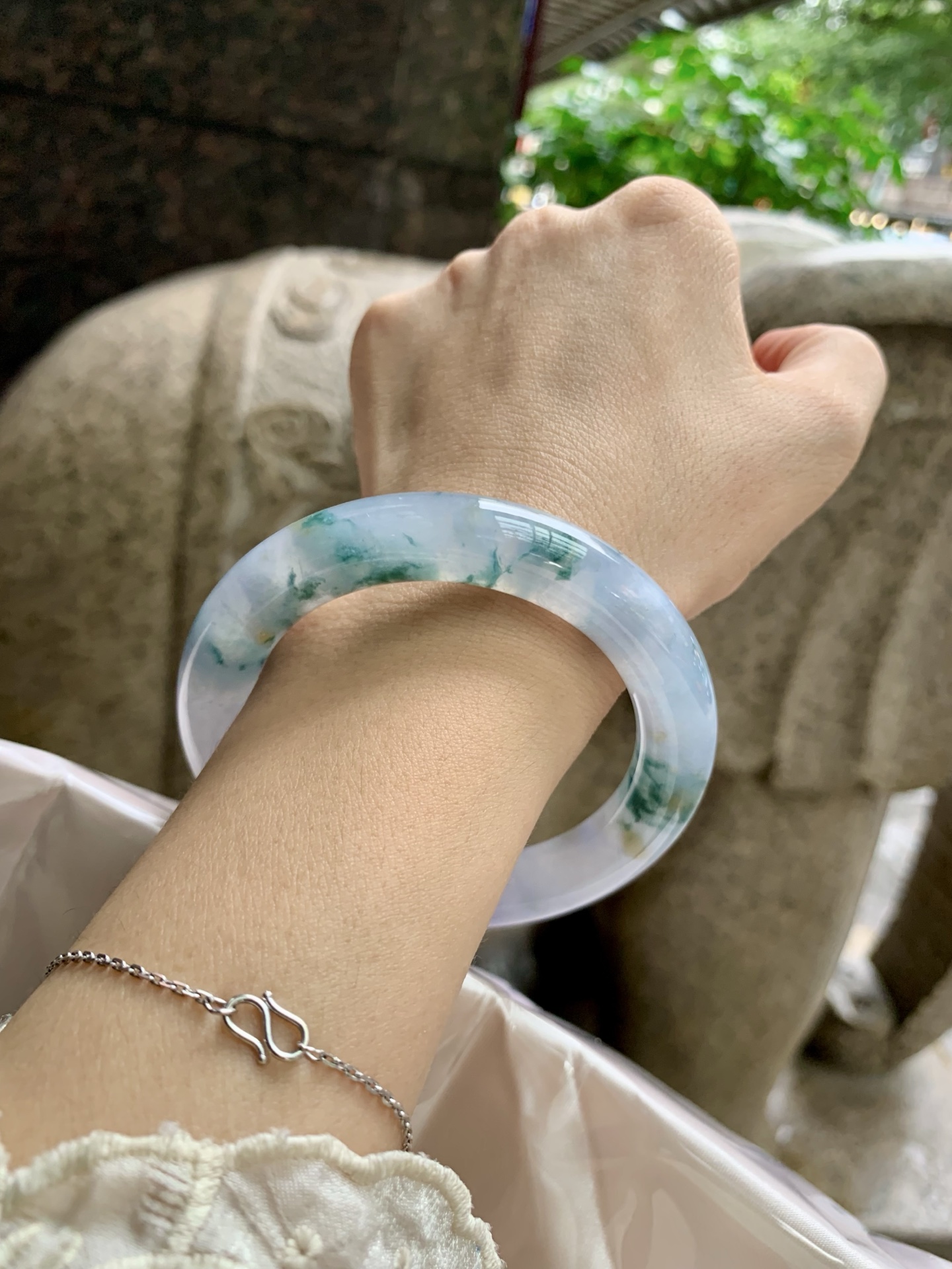 莫奈/三彩圆条, 0827-HN1425, 打灯细纹，不影响