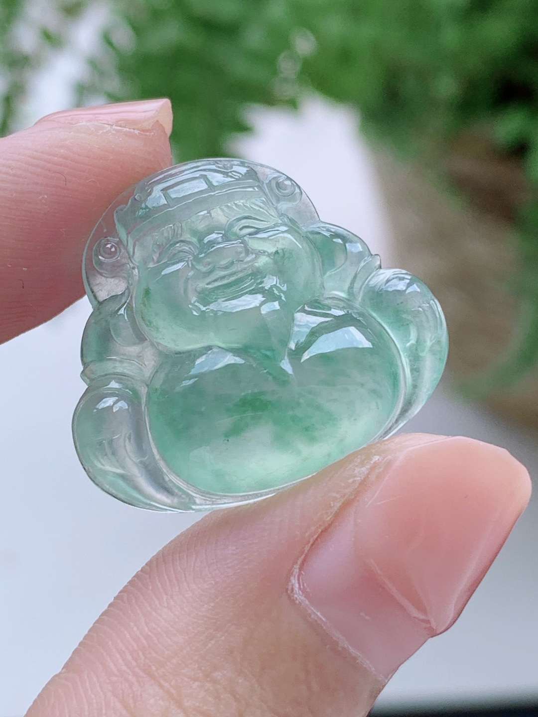 冰飘绿花财神爷吊坠,性比高,飘晴绿,飘花,厚装,尺寸23-25-6,重量5.2克