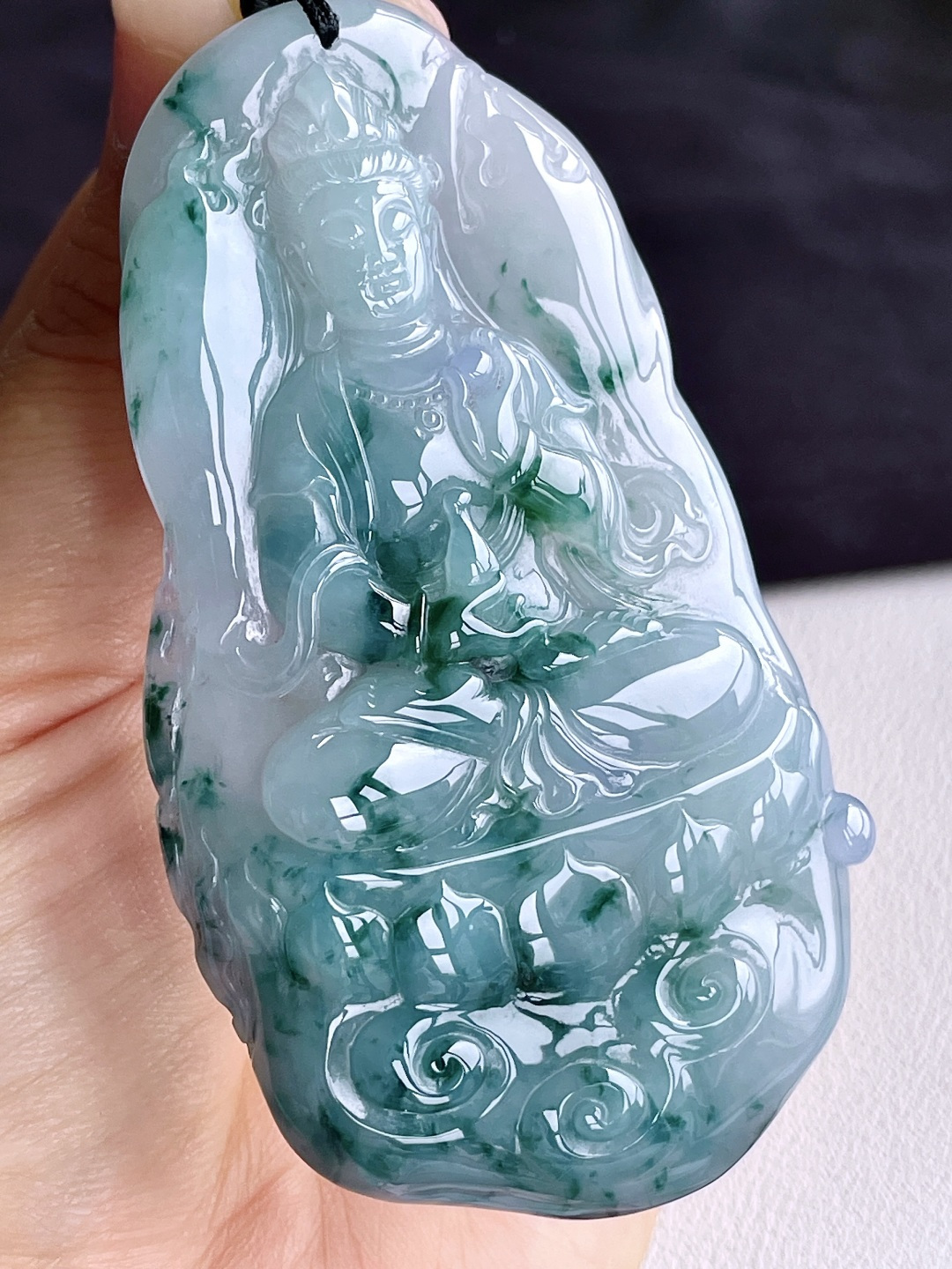冰紫底飘花观音牌吊坠, 缅料 无裂 性比高