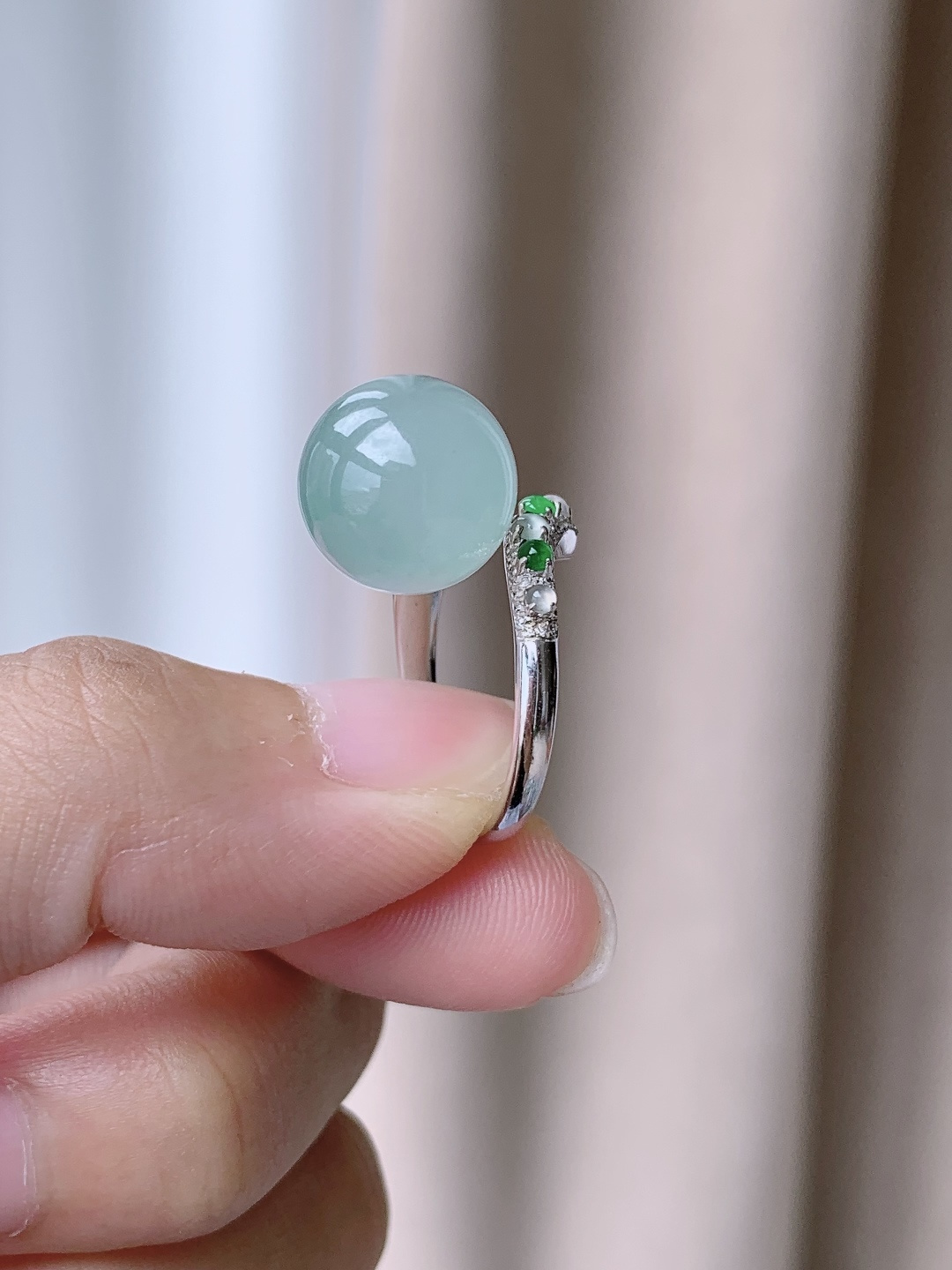 冰晴水圆珠戒指珠子戒指,18k金镶嵌,性比高,12.5号,6.5克
