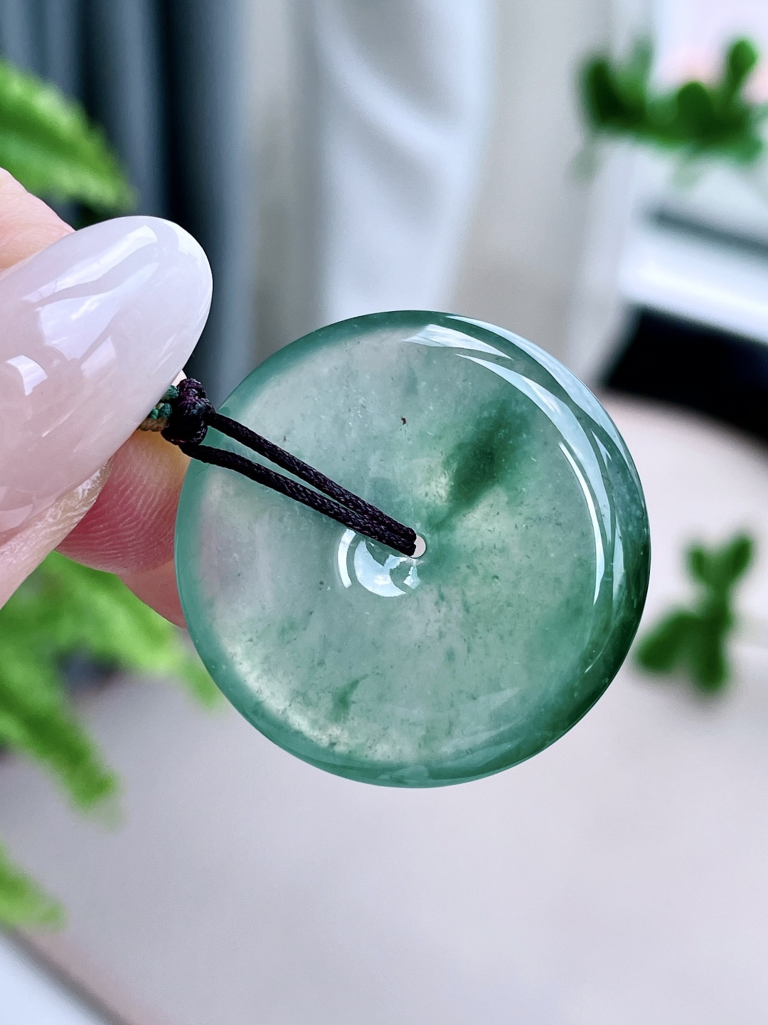 冰飘绿花平安扣吊坠,飘花
