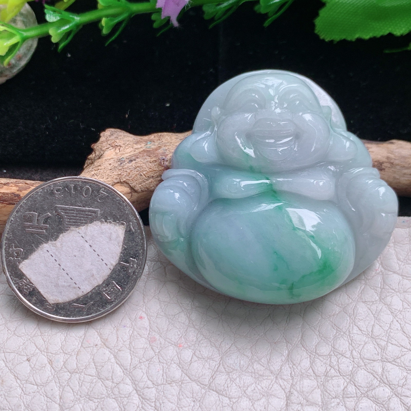 zen实拍41*42.8*12.6缅甸翡翠高品质饱满飘花佛公 开心佛玉吊坠