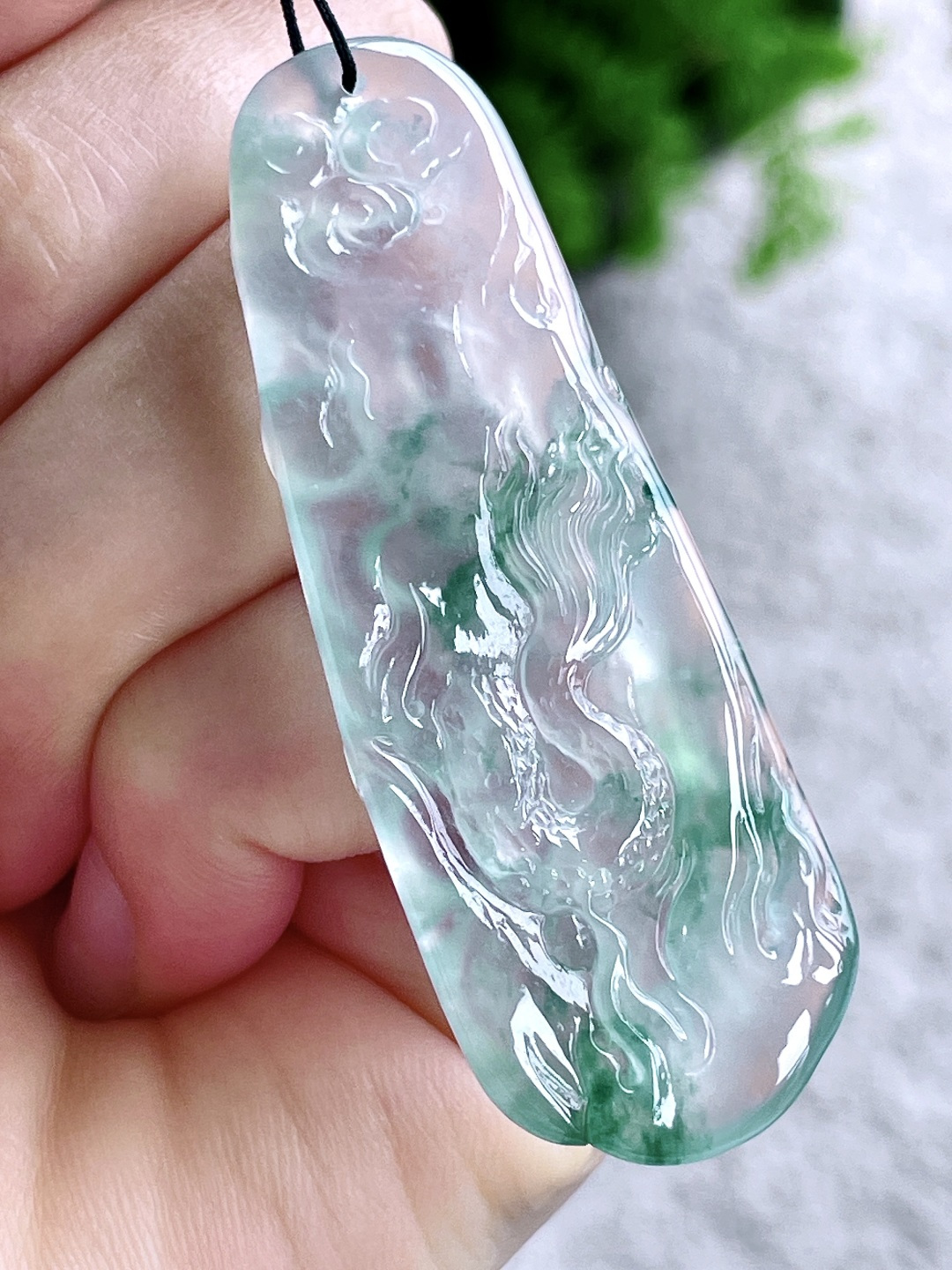 高冰飘绿花御龙无相观音牌吊坠,缅料,无裂,性比高,飘花,尺寸60-22.3-4.7,重量14.3克