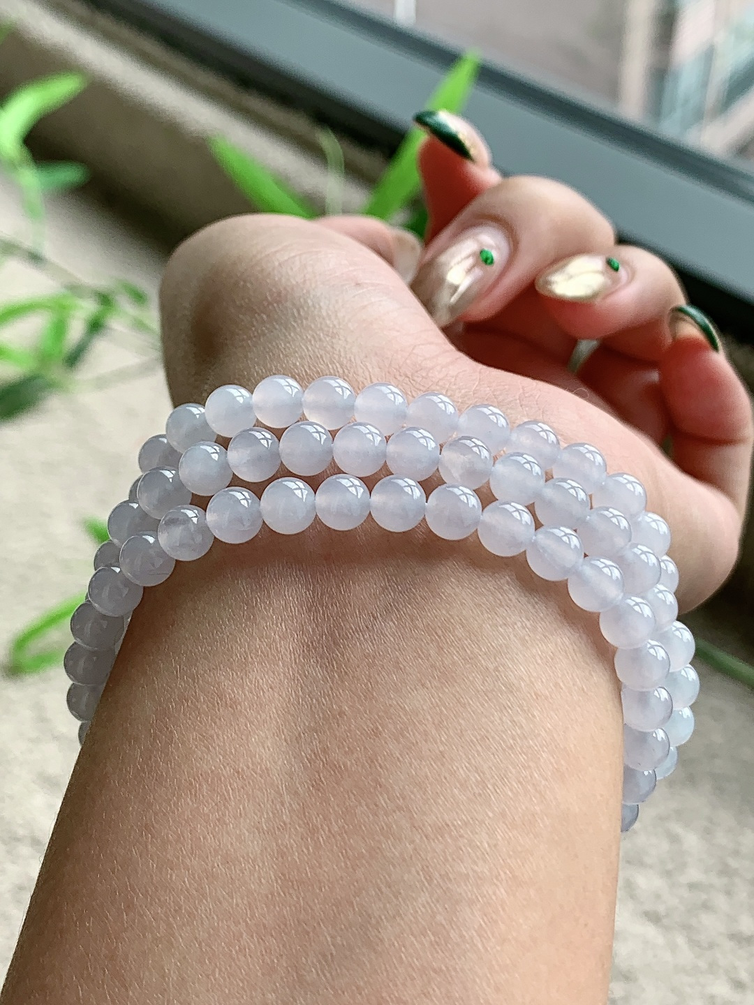 珠子冰白冰珠链圆珠子珠链,缅料 性比高,尺寸6mm，32cm,重量40.6克