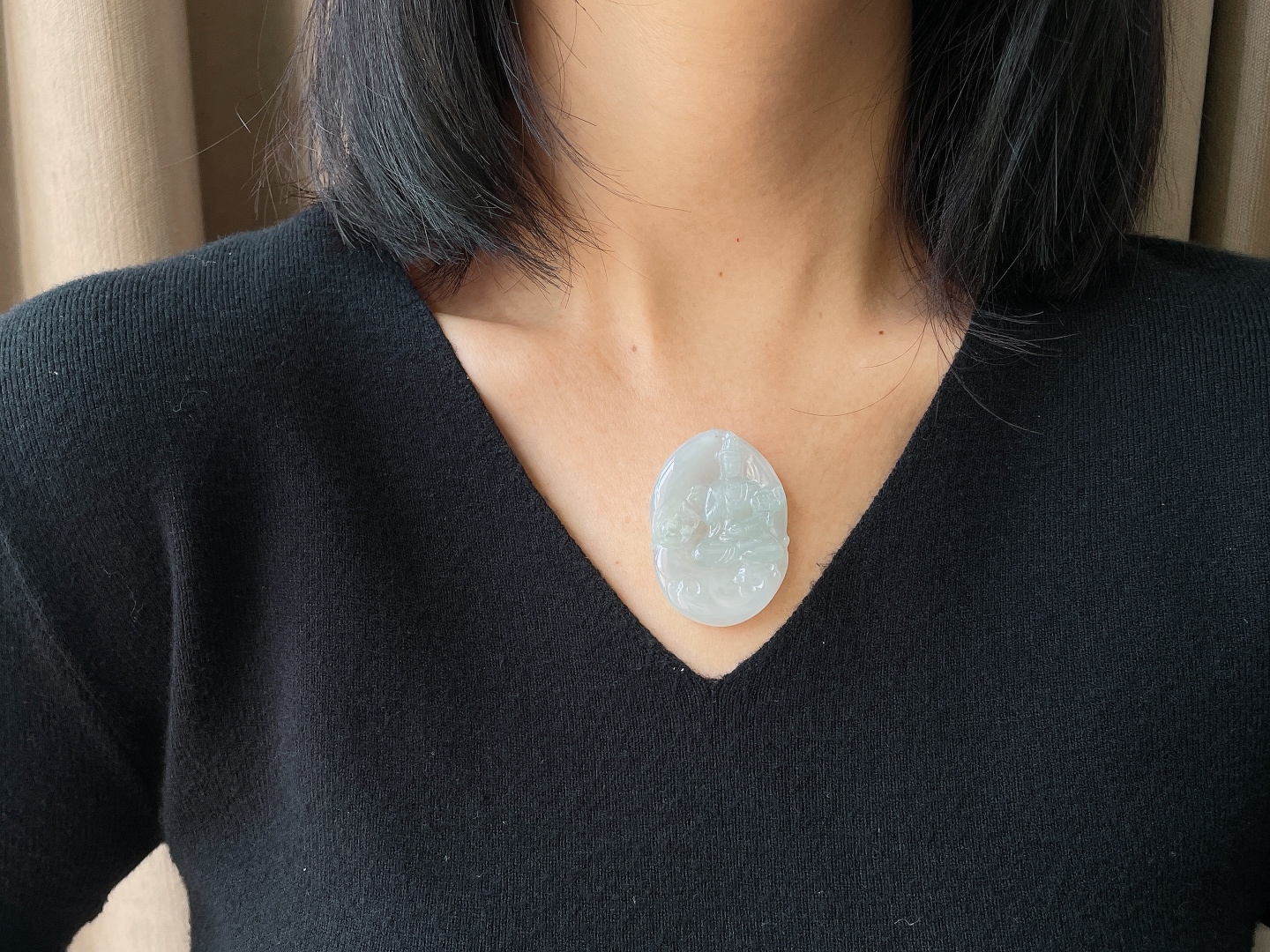 糯冰晴水大势至菩萨持莲观音牌吊坠,性比高